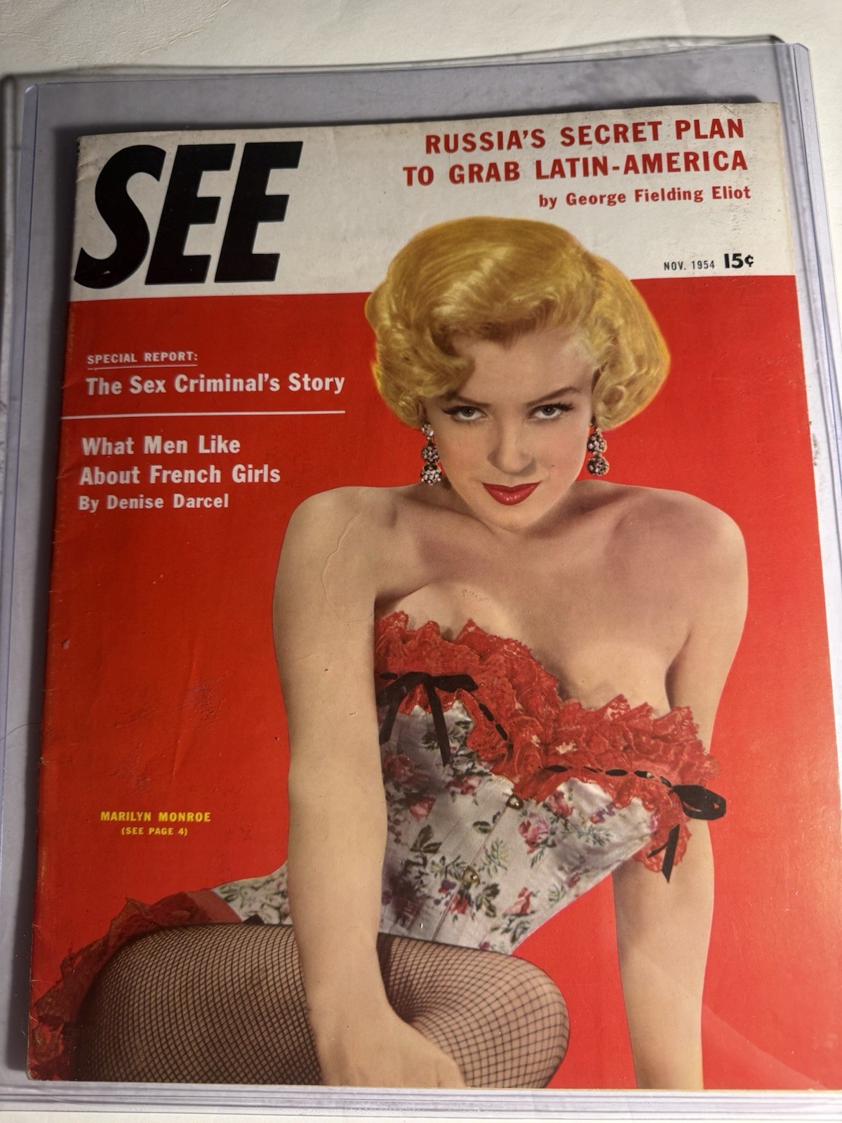 MARILYN MONROE – SEE 11/54 GREAT COLOR COVER MAGAZINE VERY NICE