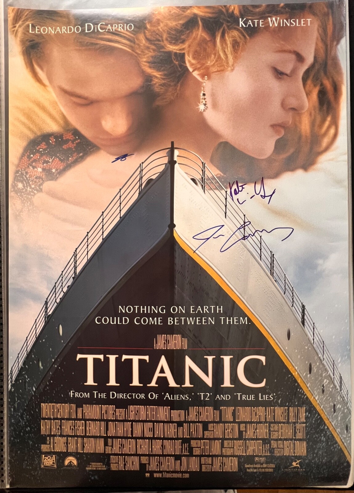 Leonardo Dicaprio Kate Winslet James Cameron SIGNED autograph Titanic Poster LOA