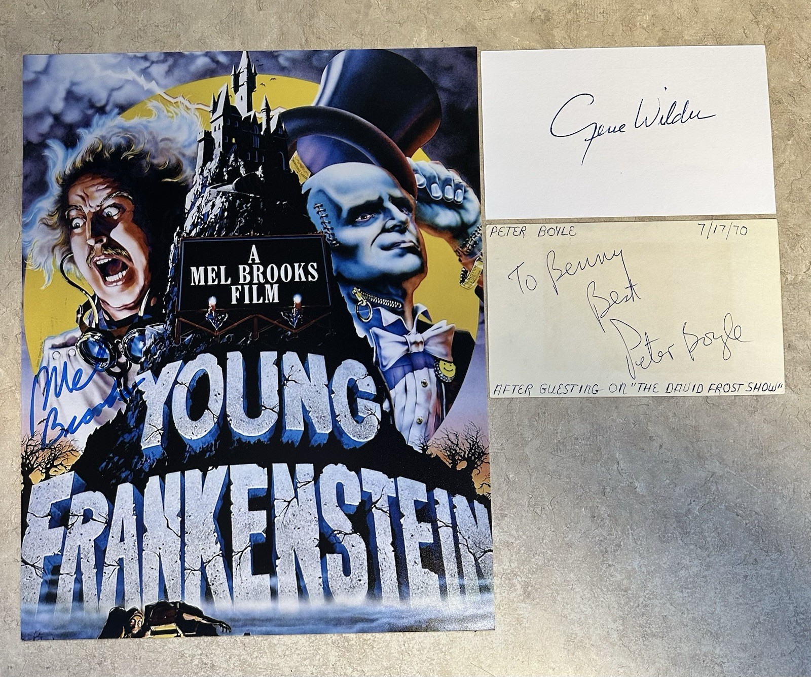 Gene Wilder Peter Boyle Mel Brooks Signed 8×10 and Cards Young Frankenstein