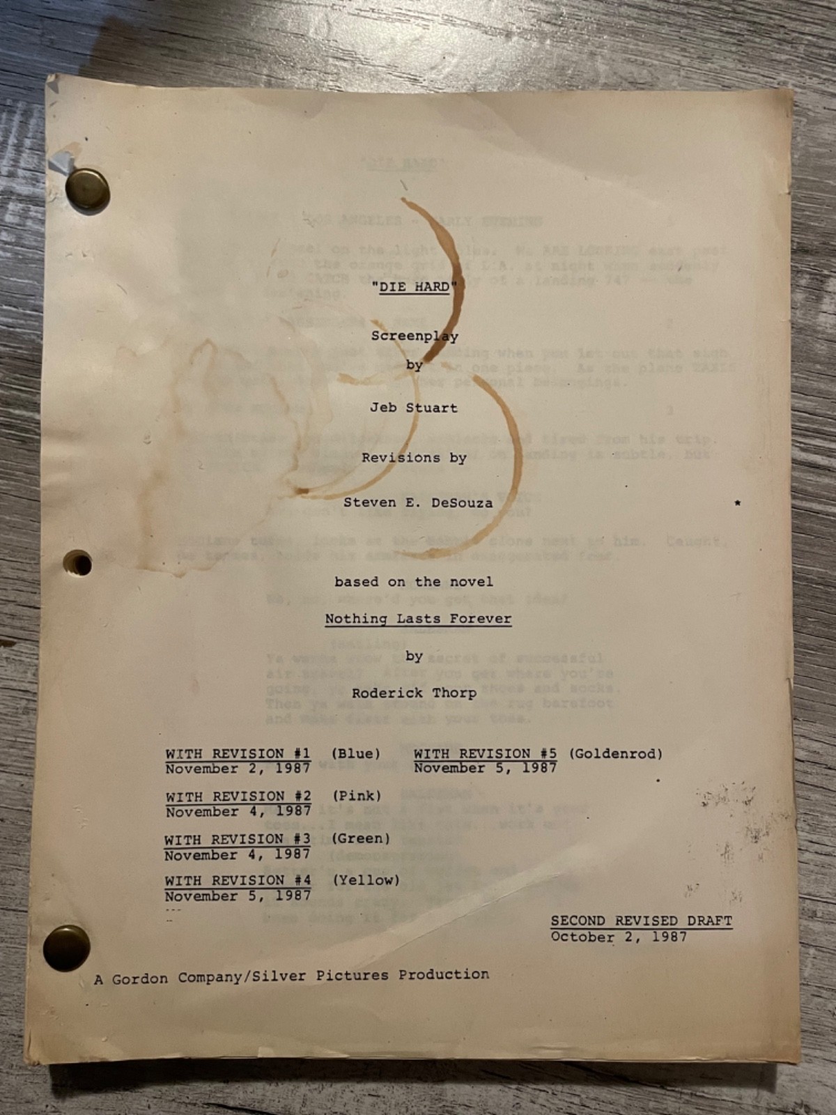 DIE HARD RARE ORIGINAL MOVIE SCRIPT JOHN MCTIERNAN STUART SOUZA 1987