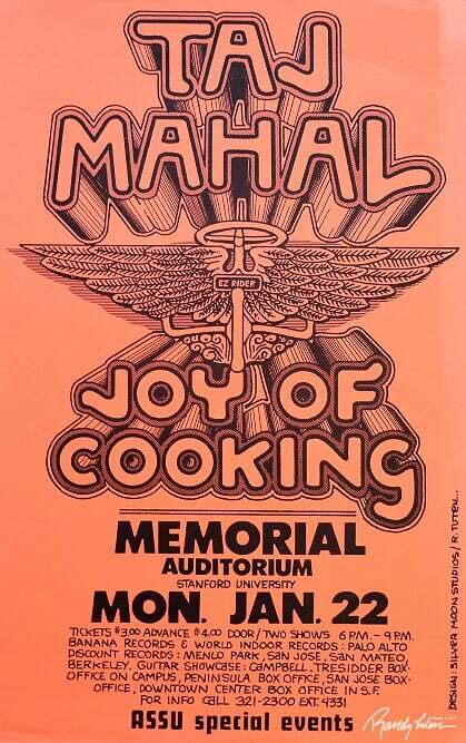 Taj Mahal Concert Poster Stanford University 1973 Randy Tuten Signed Orange