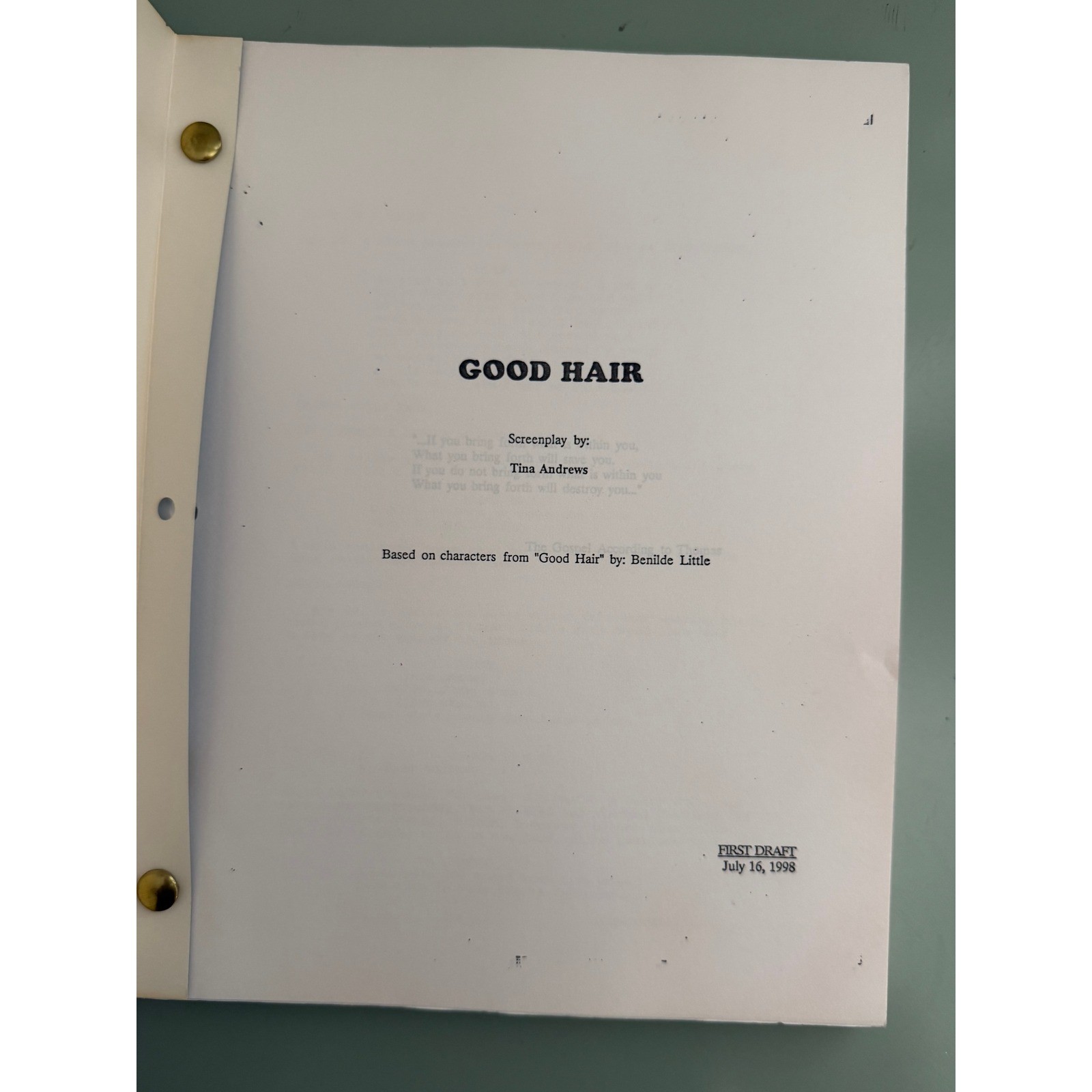 Good Hair Unproduced Screenplay Script Tina Andrews William Morris Agency Script