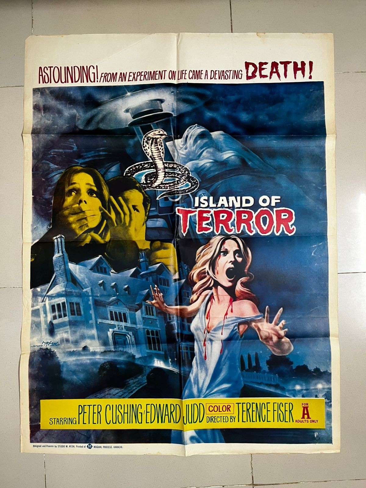 Island of Terror * Orig 66 Pakistani Poster * Peter Cushing * Horror