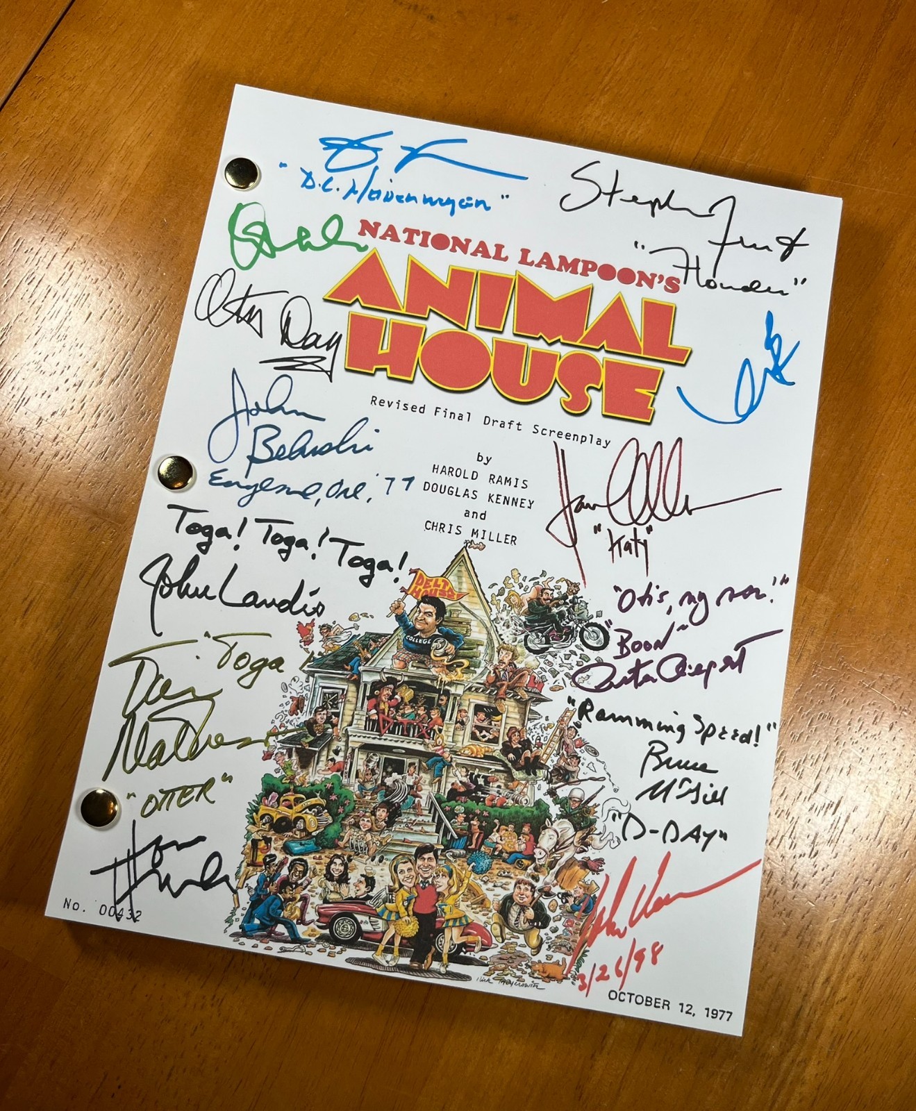 National Lampoon’s Animal House Script Signed- Autograph Reprints- John Belushi