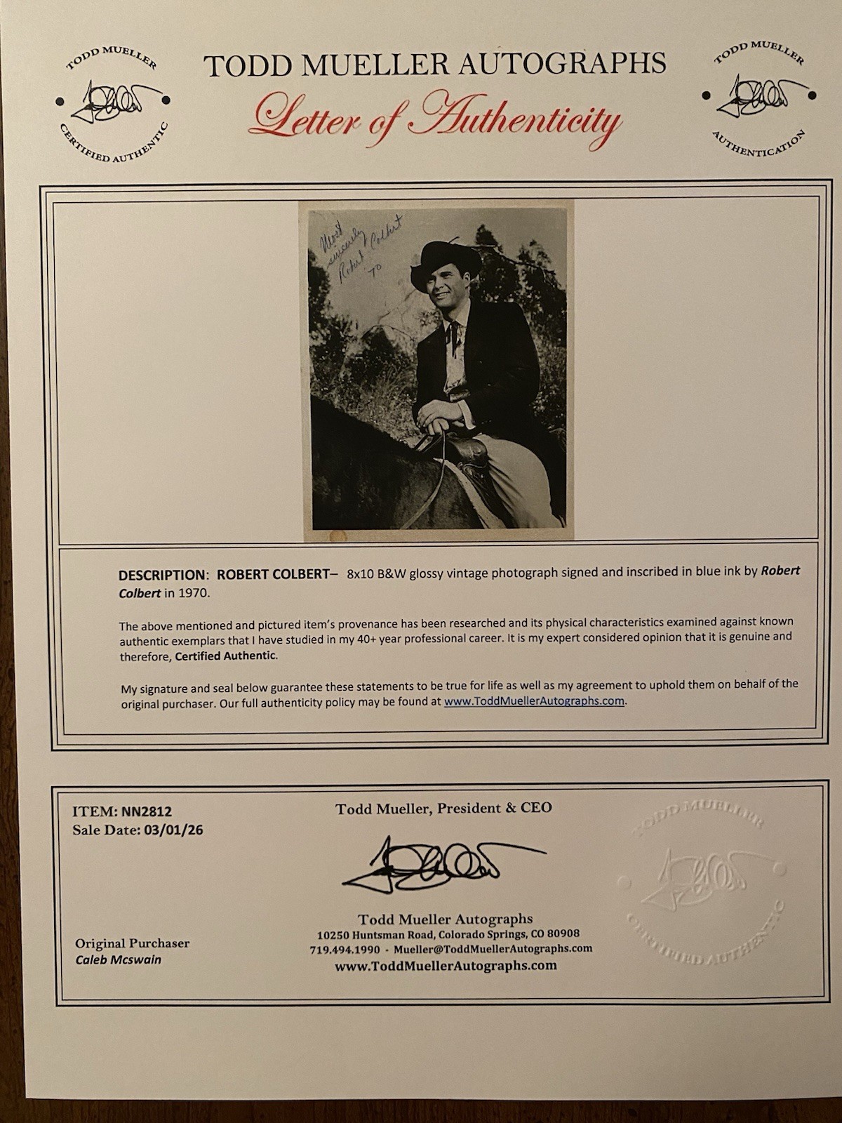 Robert Colbert Signed Autographed Vintage Photo With COA Maverick Western 1970