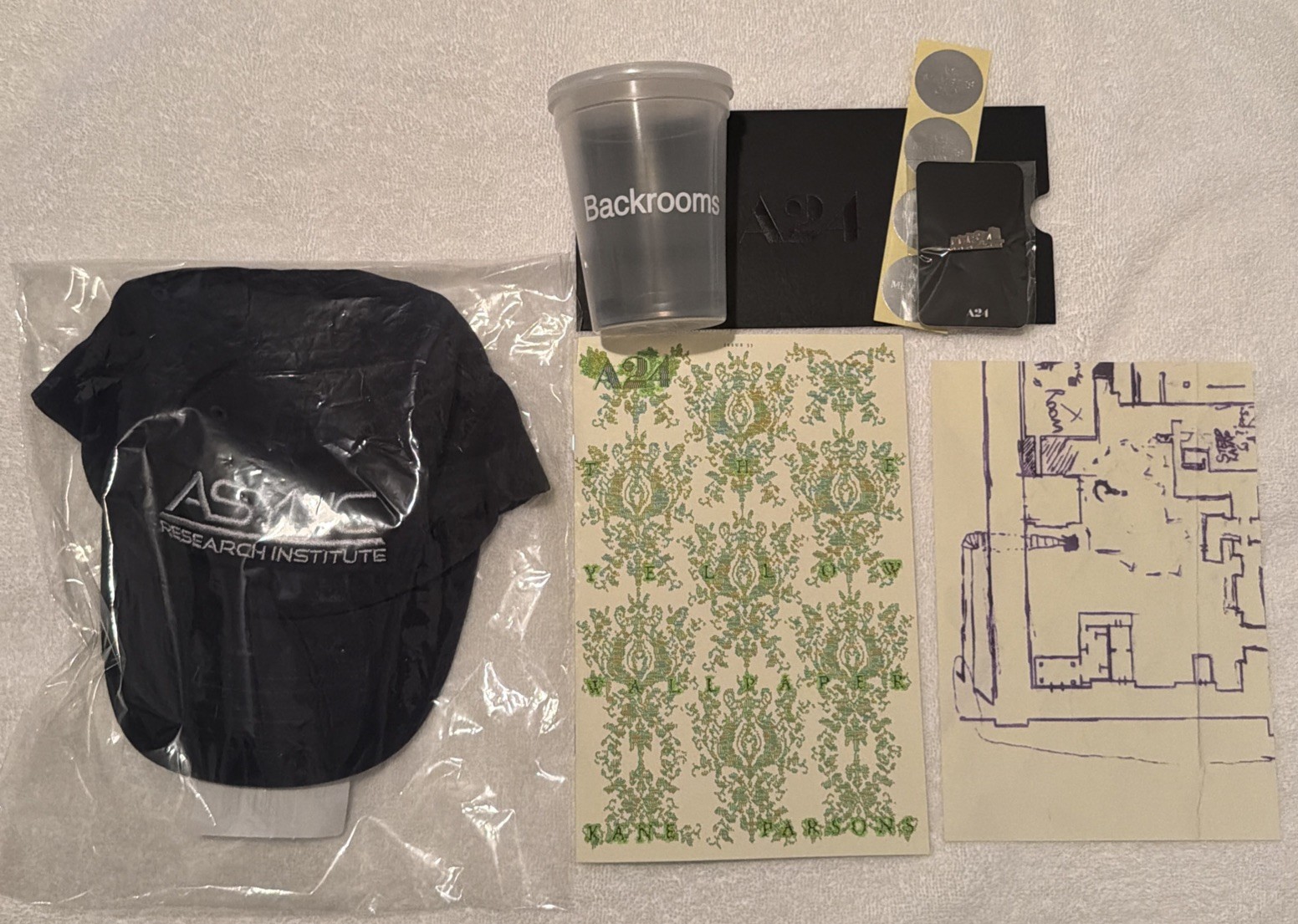 A24 Backrooms Hat, Zine Issue #33 by Kane Parsons, Map, Stickers, Pin & Rare Cup