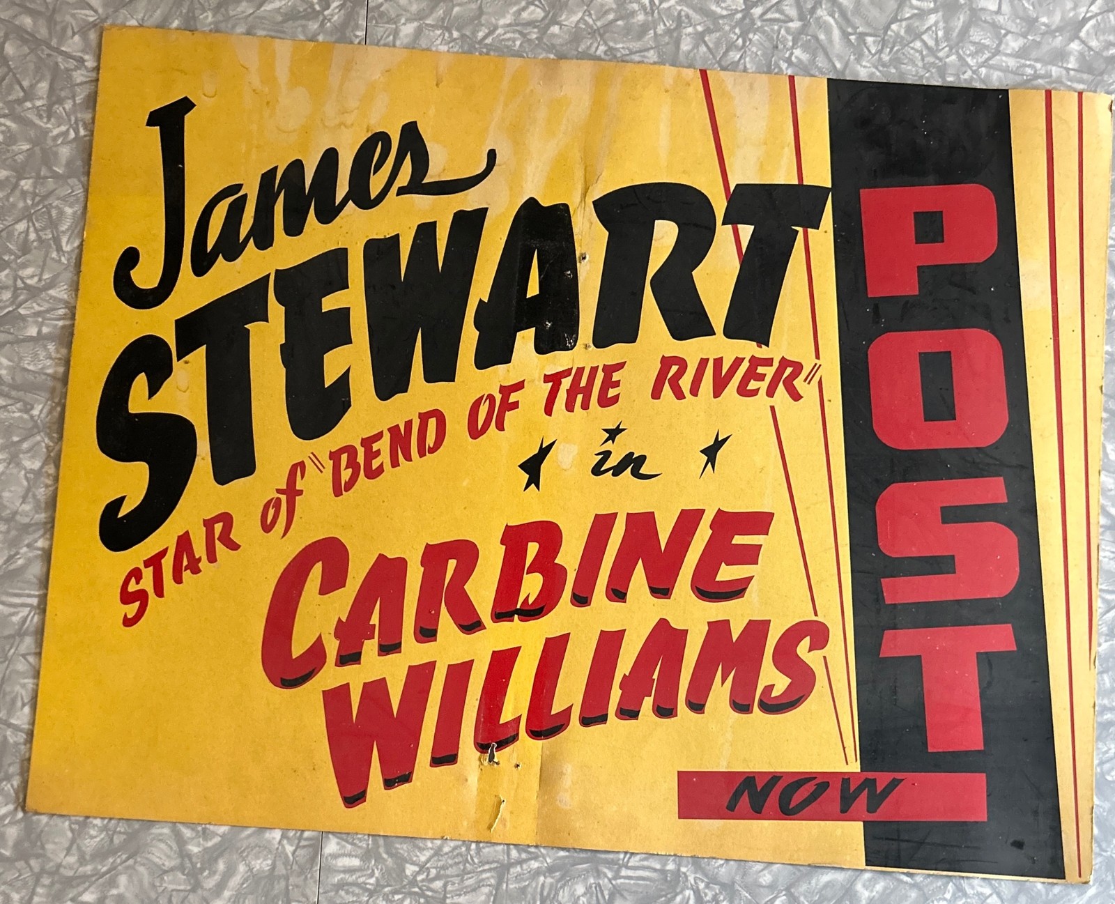 RARE JAMES JIMMY STEWART CARBINE WILLIAMS MOVIE 21×27 SIGN POST THEATER POSTER