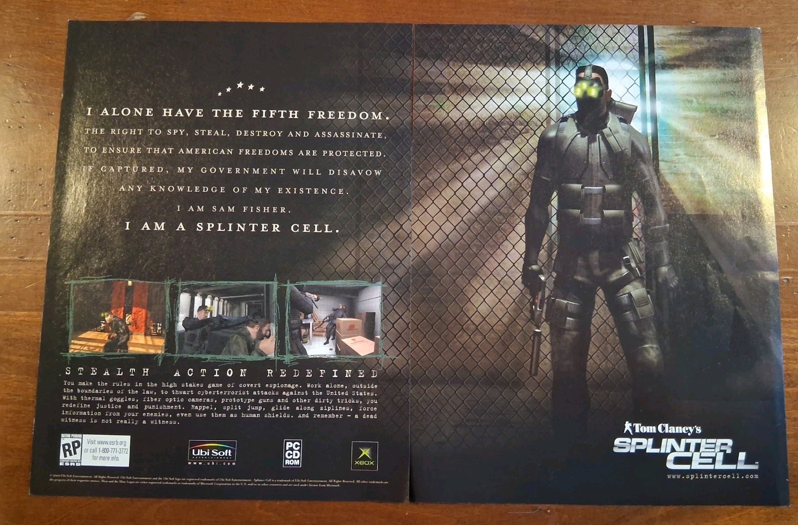 Tom Clancy’s Splinter Cell Video Game Vintage Promo Print Ad 2002 16×11