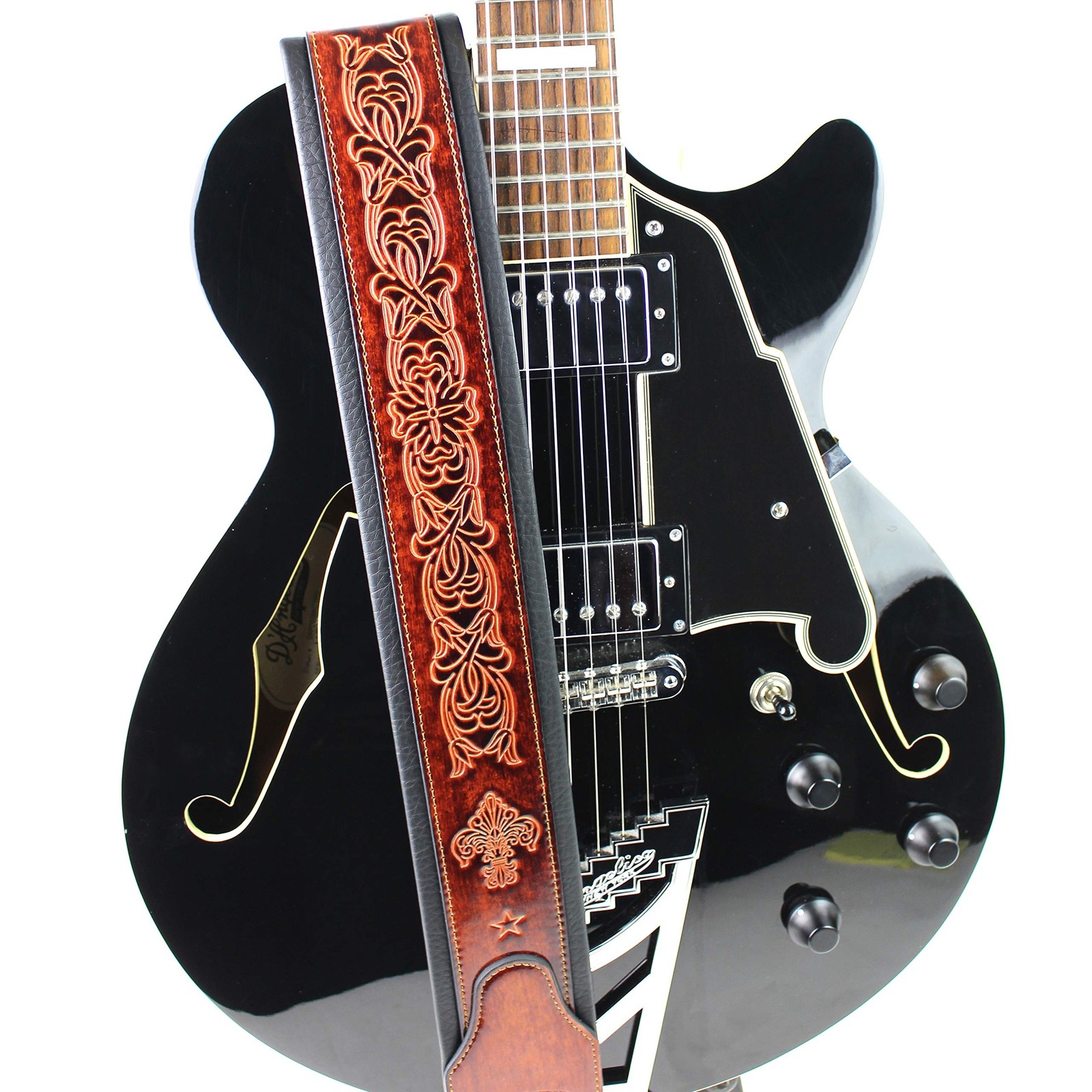 Walker And Williams GB-22 Bourbon Brown Padded Guitar Strap with Fleur De Lis…