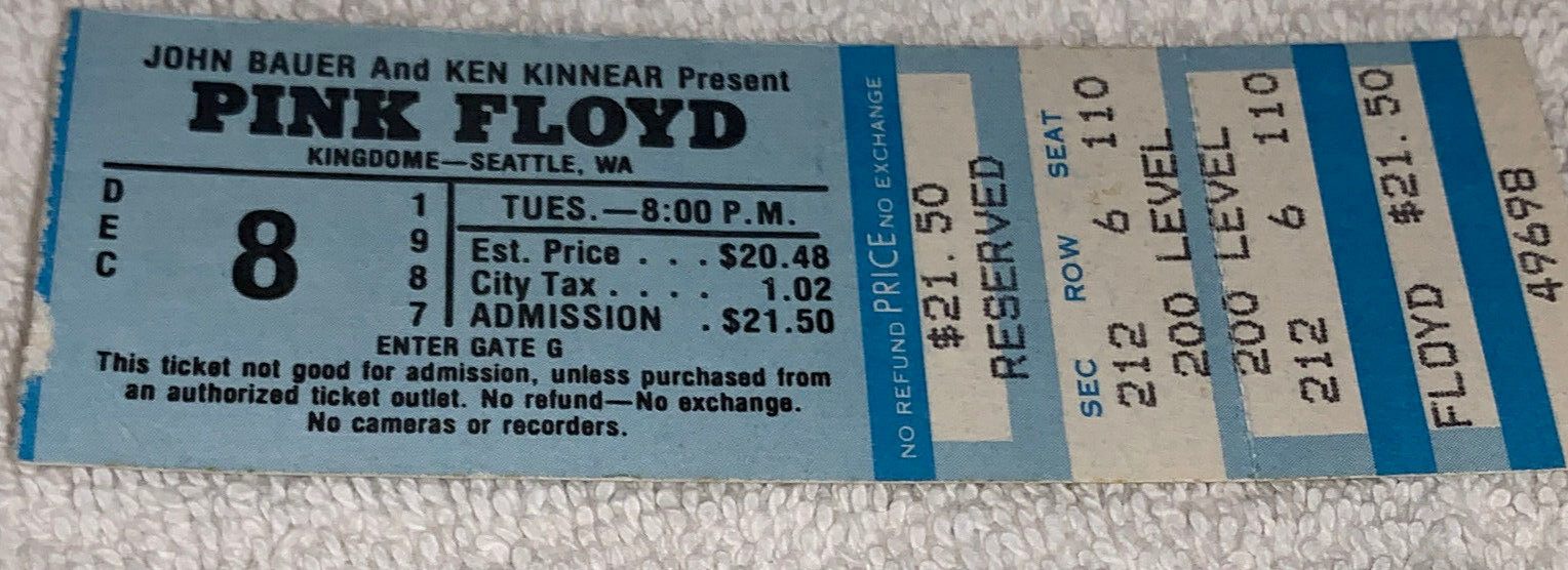 PINK FLOYD 1987 CONCERT TICKET STUB KINGDOME DAVID GILMOUR RICK WRIGHT Ephemera