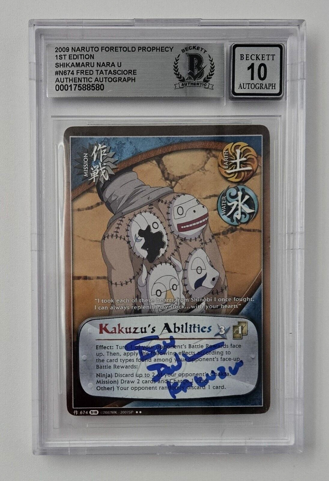 Kakuzu Autograph Card Naruto Signed 10 Fred Tatasciore TCG Slabbed Beckett COA 0