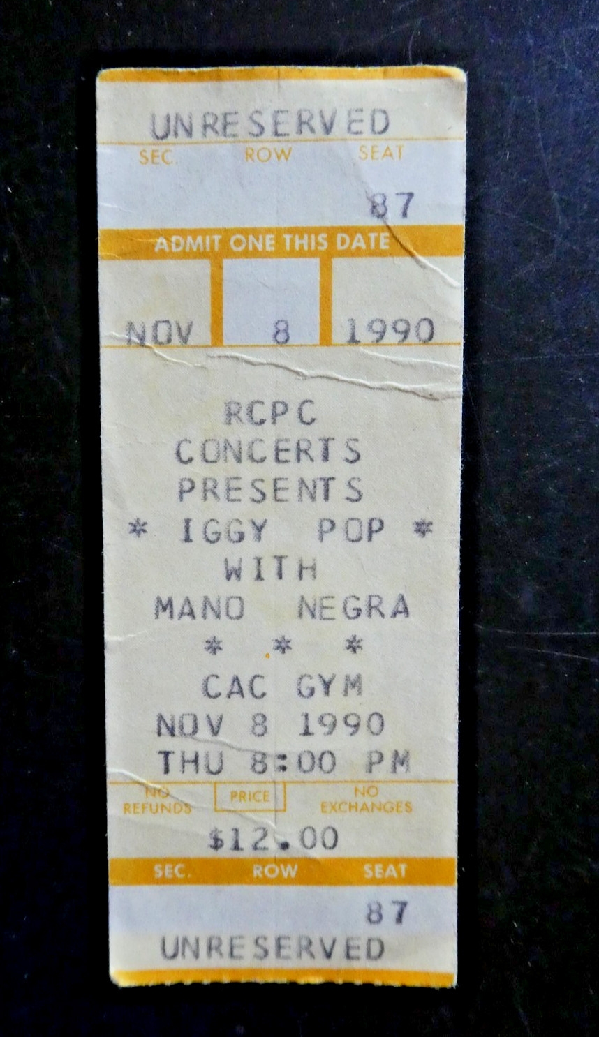IGGY POP CONCERT TICKET STUB Mano Negra Rutgers College Ave Gym New Brunswick NJ