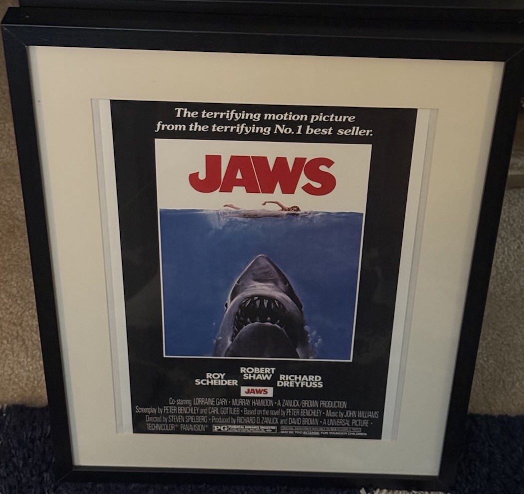 Jaws Movie Poster Reproduction Print Framed Matted Black IKEA RIBBA 16.5 x 20.5”