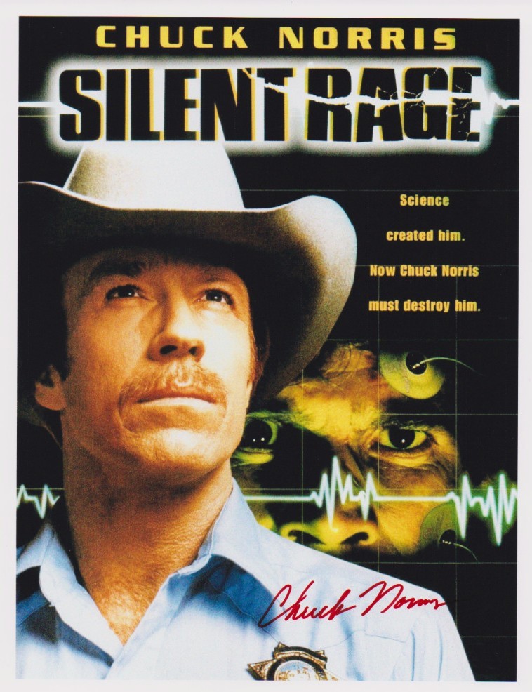 CHUCK NORRIS signed SILENT RAGE color 8×10 w/ coa STUNNING MINI-POSTER CLOSEUP