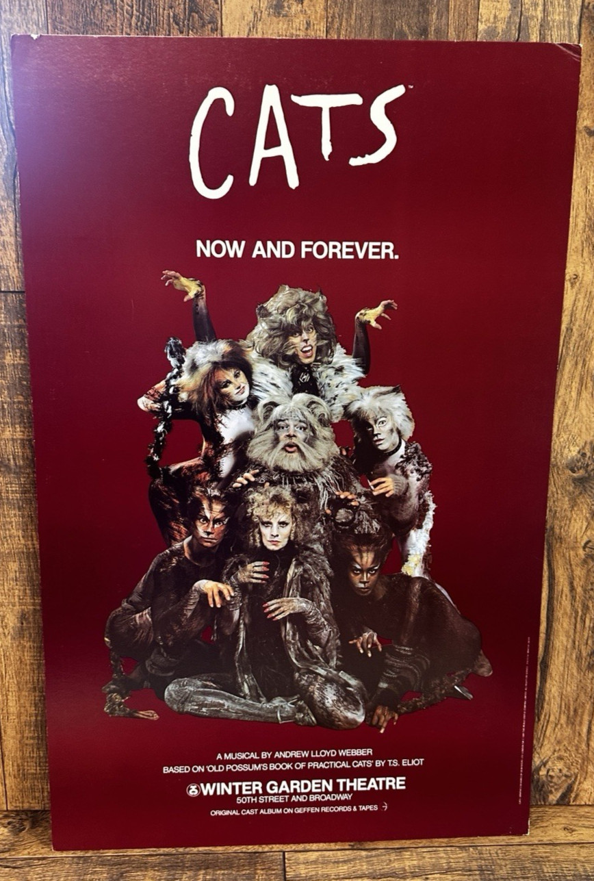 VINTAGE 1981 CAT’S BROADWAY PLAY WINDOW CARD POSTER PREOWNED 14X22