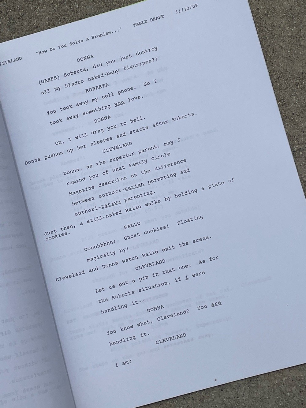 The Cleveland Show 2009 Problem Like Roberta? Production Used Table Draft Script