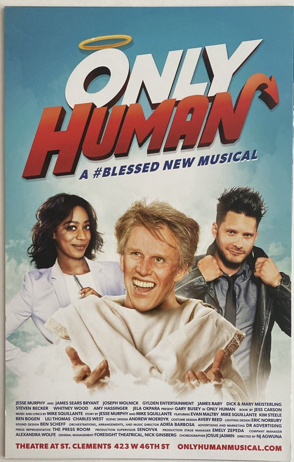 Gary Busey plays God in ONLY HUMAN Off Broadway musical Window Card 2019 RARE
