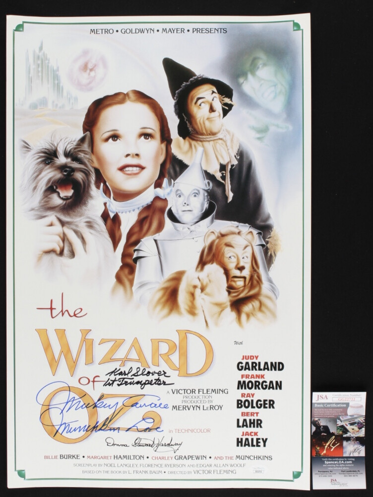 Signed by 3 The Wizard of Oz 16×24 Poster COA Mickey Carroll Karl Slover & Donna