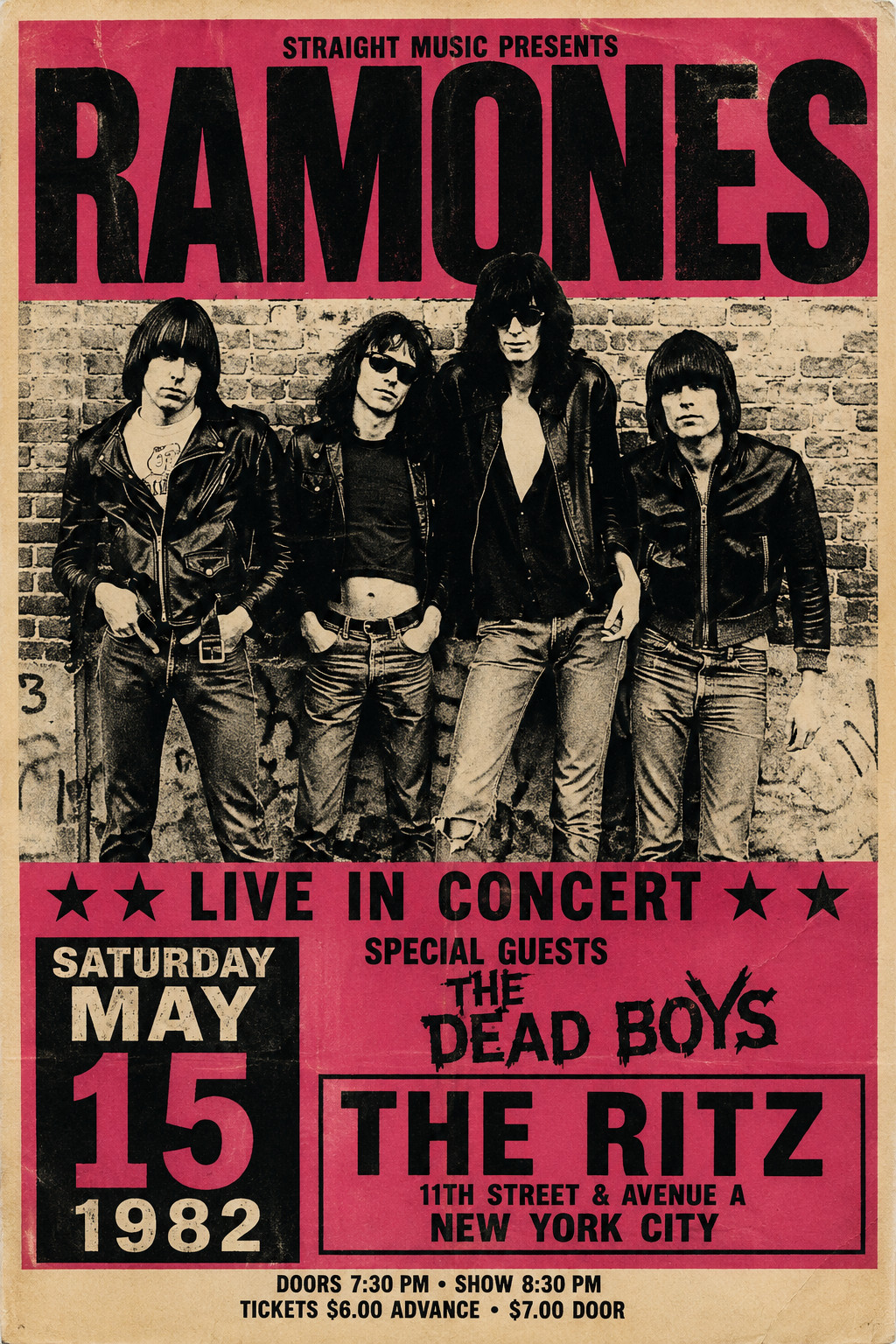 1982 THE RAMONES CONCERT POSTER WALL ART PRINT NEW YORK CITY SIZE 11X17 INCHES