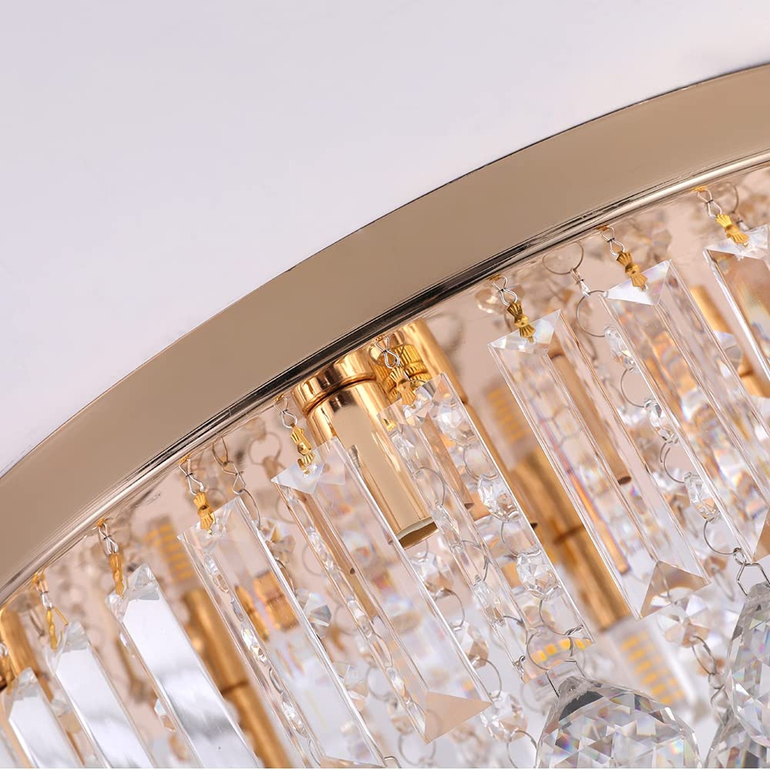Mini Crystal Chandelier Ceiling Light,Flush Mount Modern Round K9 Crystal Rai…