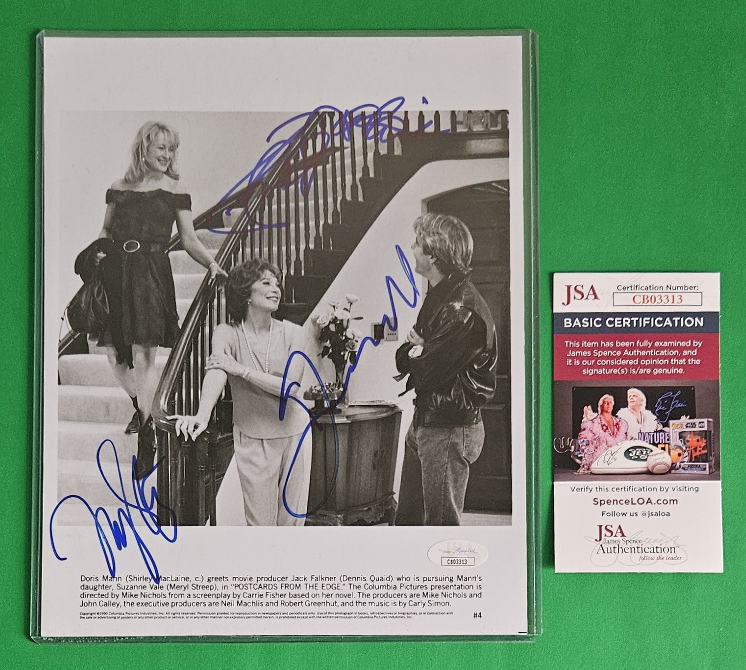 MERYL STREEP, SHIRLEY MACLAINE, DENNIS QUAID SIGNED 8X10 PHOTO + JSA COA psa bas