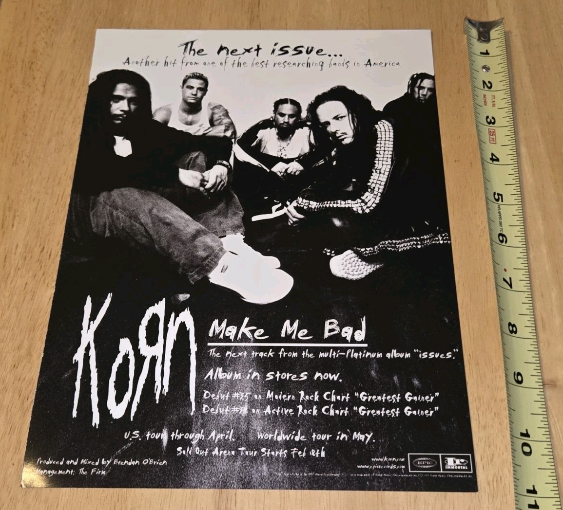 Korn Make Me Bad VTG Nu-Metal Alternative Rock HYPE RADIO TRADE AD Poster 8.5×11