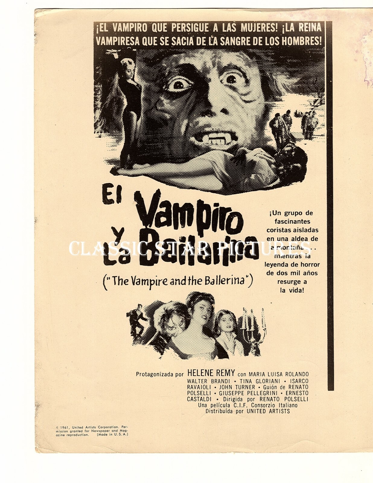BB559 Helene Remy The Vampire and the Ballerina 1960 Spanish vintage playbill