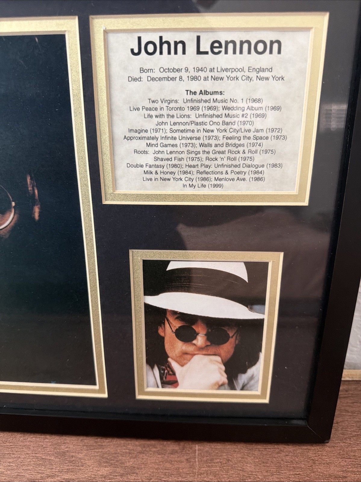 Framed Collage Memorabilia Display Featuring John Lennon Approximately 16”x13”