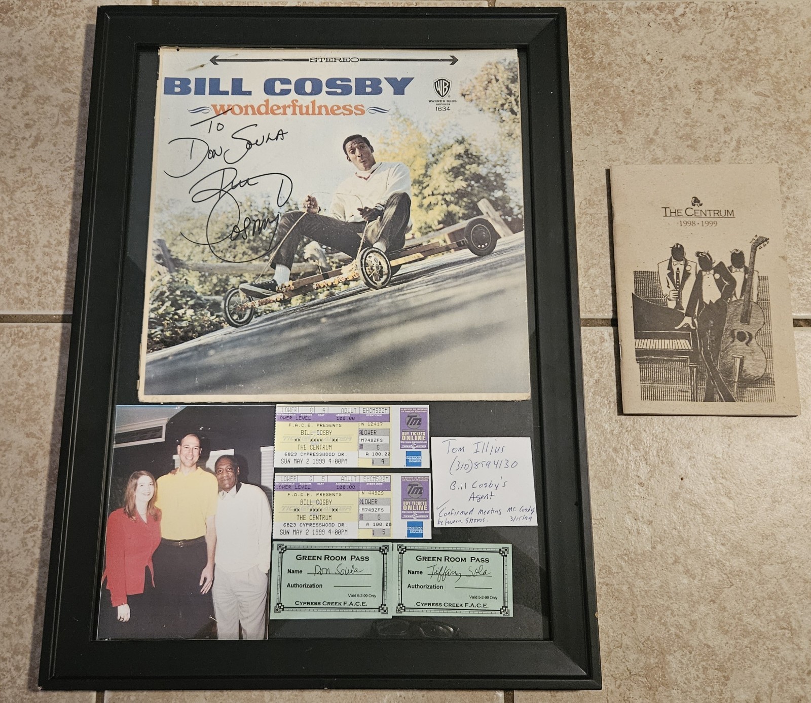 Bill Cosby Framed Grouping Signed Vinyl Ticket Stubs VIP Passes Show Program ETC