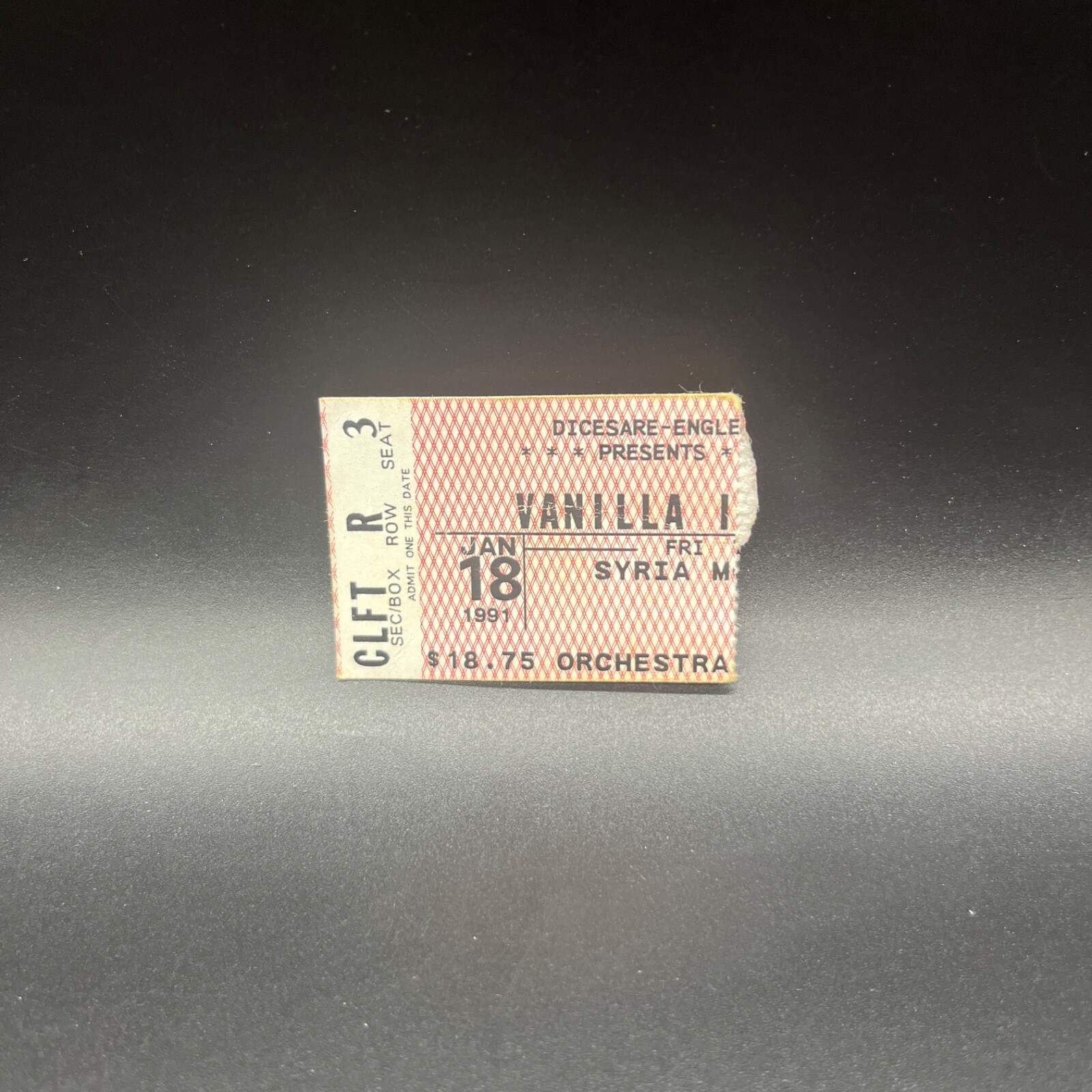 VANILLA ICE CONCERT TICKET STUB, JAN 18 1991, SYRIA MOSQUE