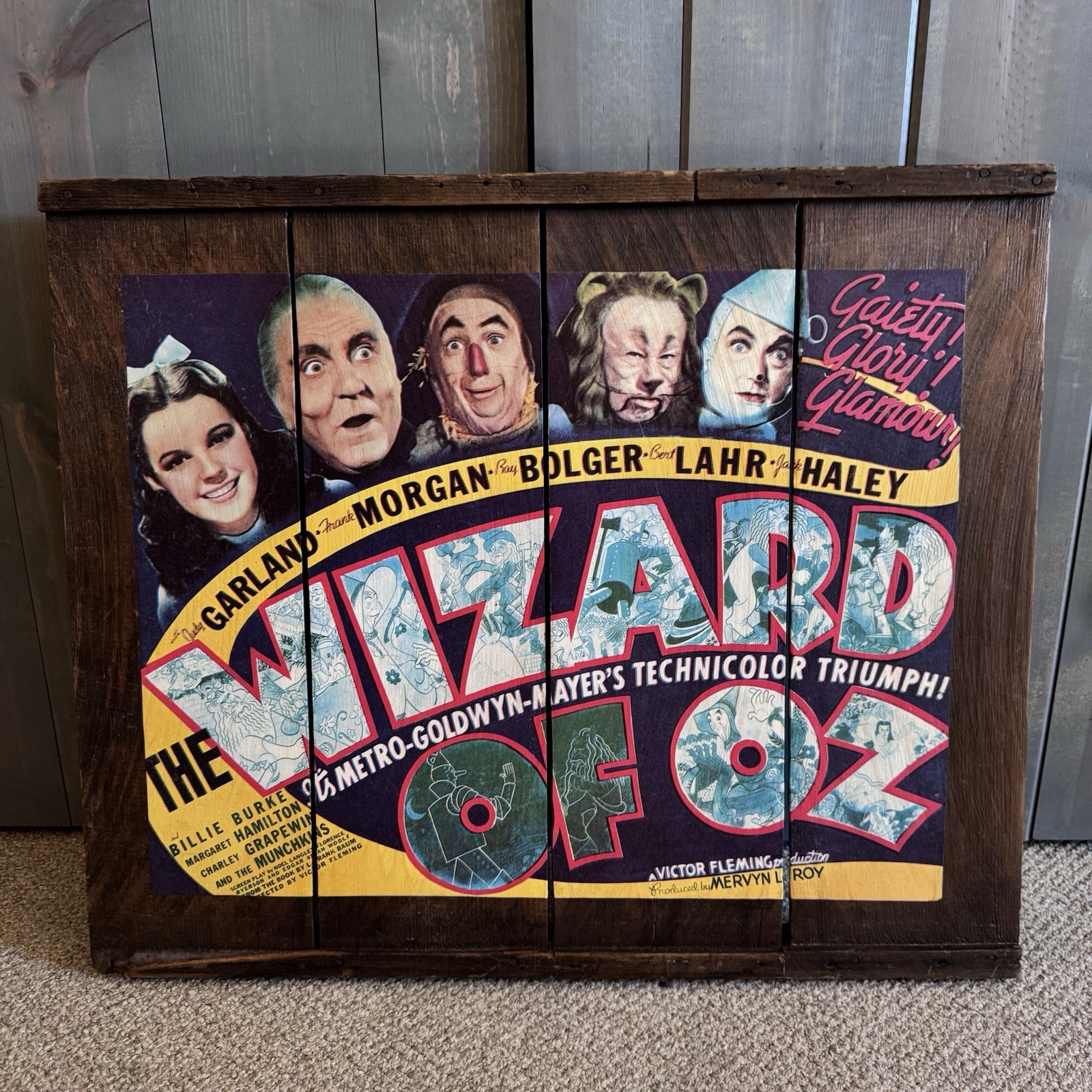 Large Wizard of Oz Movie Poster Laminated Old Barn Wood Picture Frame 29”x 24”