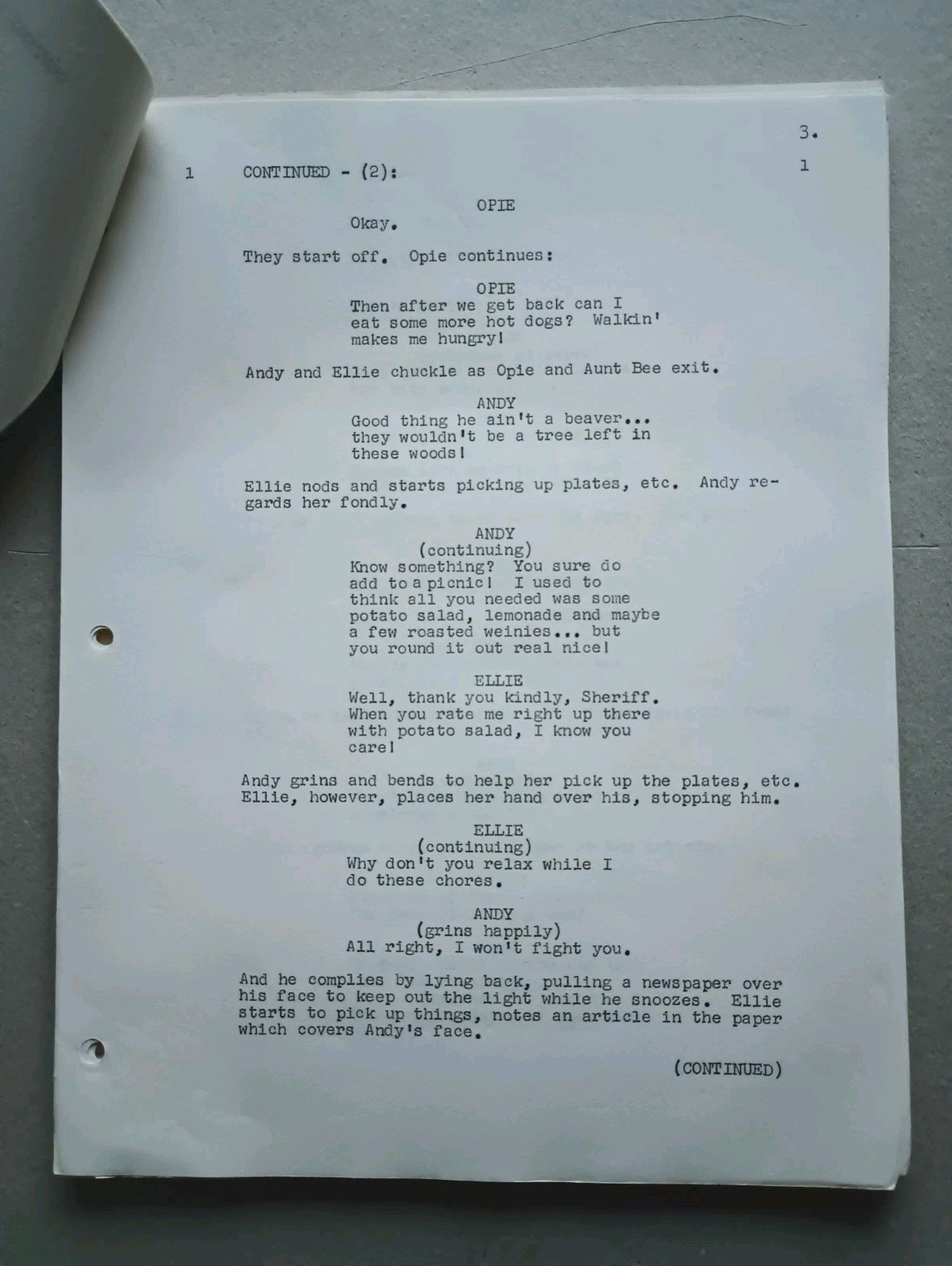 Original ANDY GRIFFITH SHOW TV SCRIPT ‘Ellie for Council’ + Handwritten Notes
