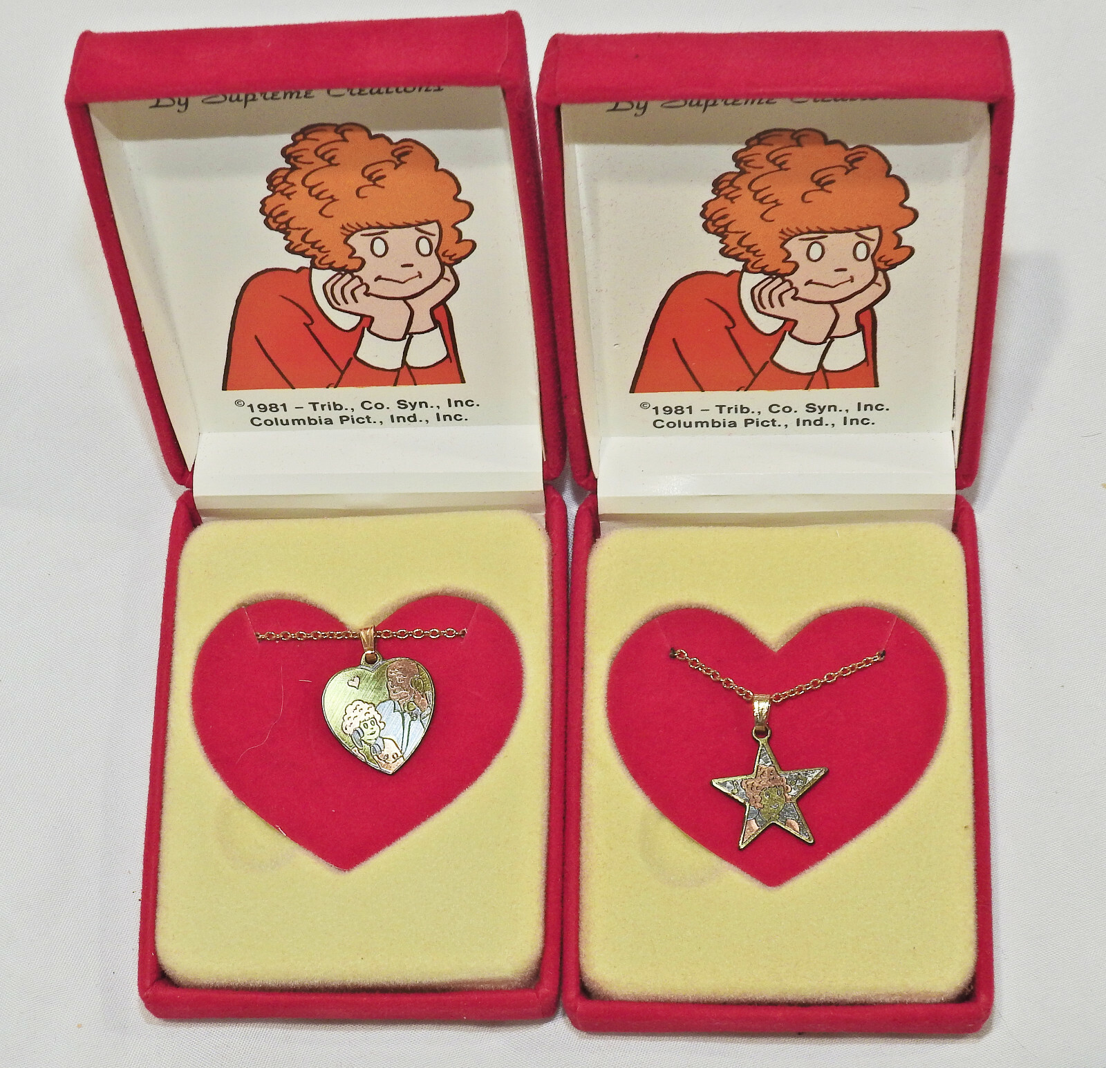 1981 Little Orphan Annie Necklaces by Supreme Creations – Heart or Star Shape
