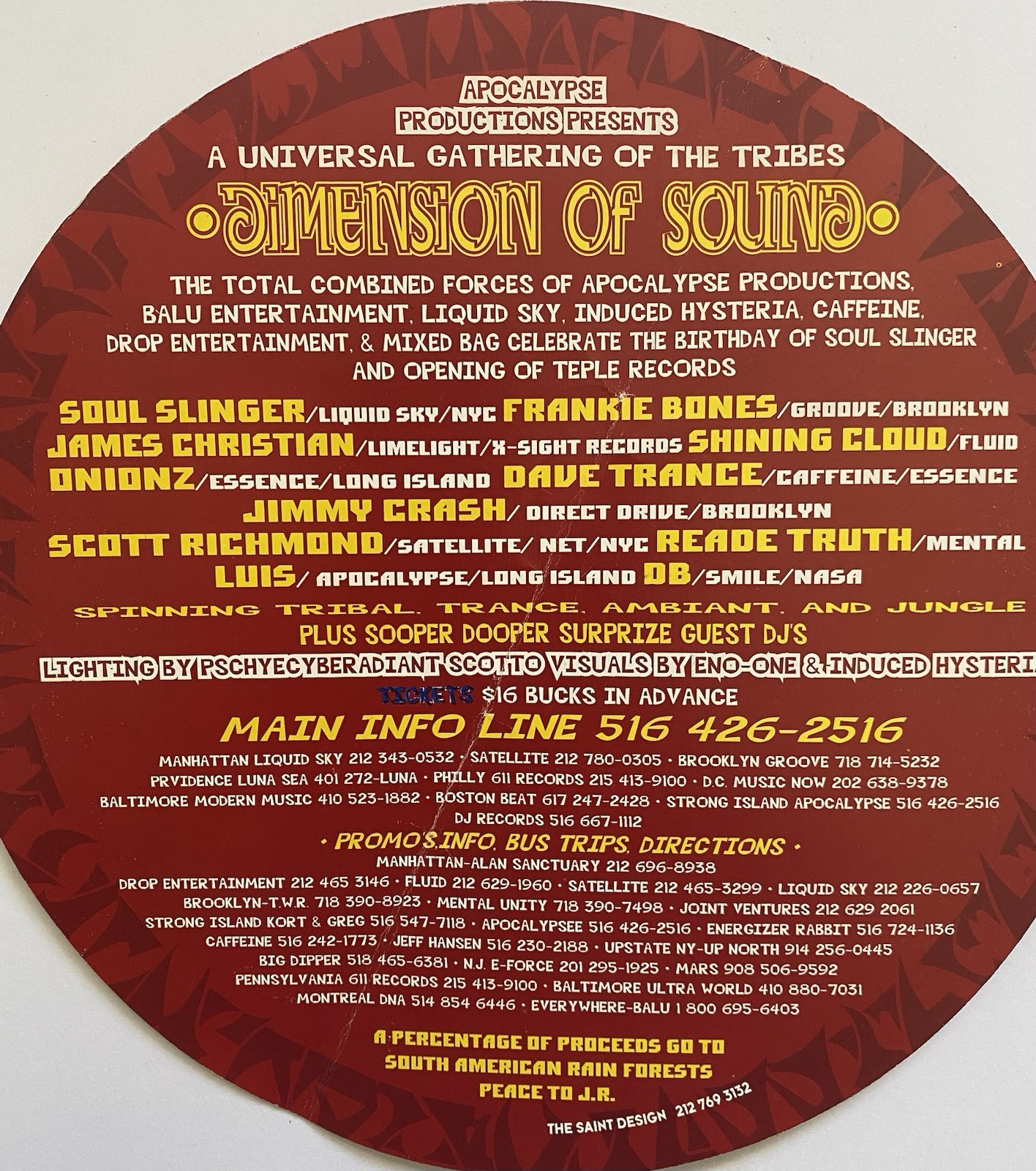 RARE Vintage 1994 Dimension of Sound House Rave EDM Party Flyer NYC