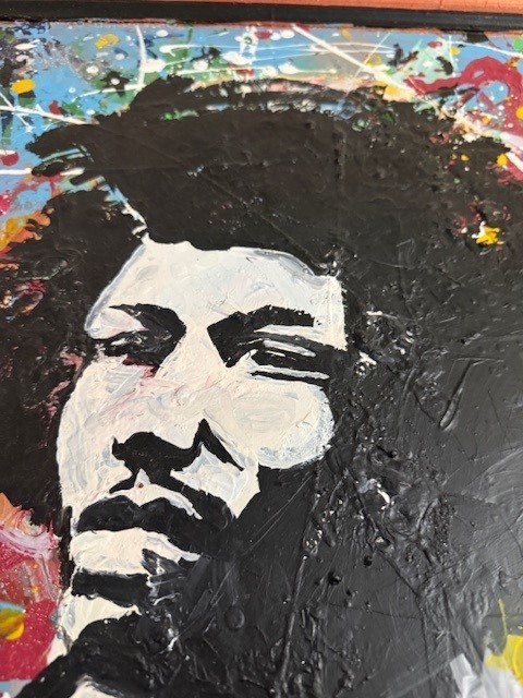 Large Jimi Hendrix Pop Art Street Style Framed Textured Mixed Media 28×23 Unique