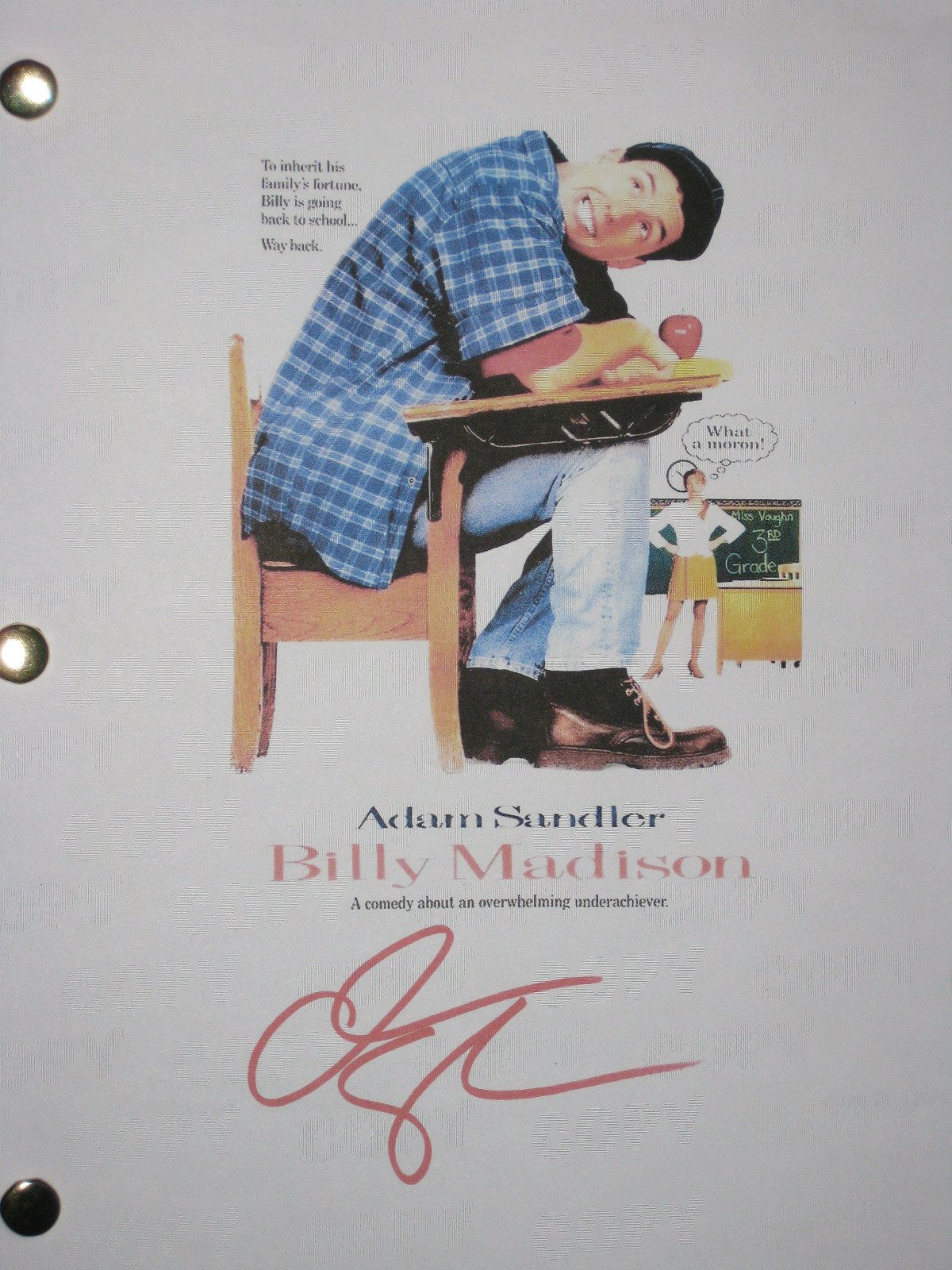 Billy Madison Signed Movie Film Script Adam Sandler MINT Condition reprint