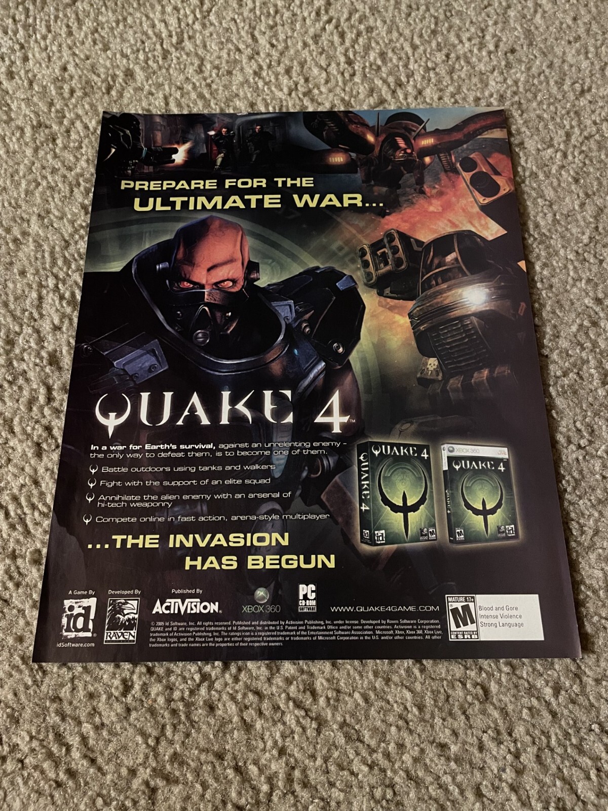 Vintage 2005 QUAKE 4 XBOX 360 Video Game Print Ad