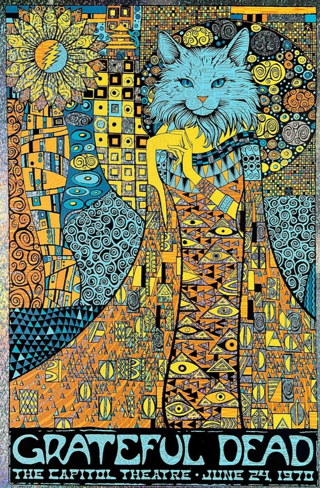 🍄GRATEFUL DEAD SILVER MIRROR PAPER POSTER #05/125*KLIMT*CHINA-CAT*CAP NY*1970