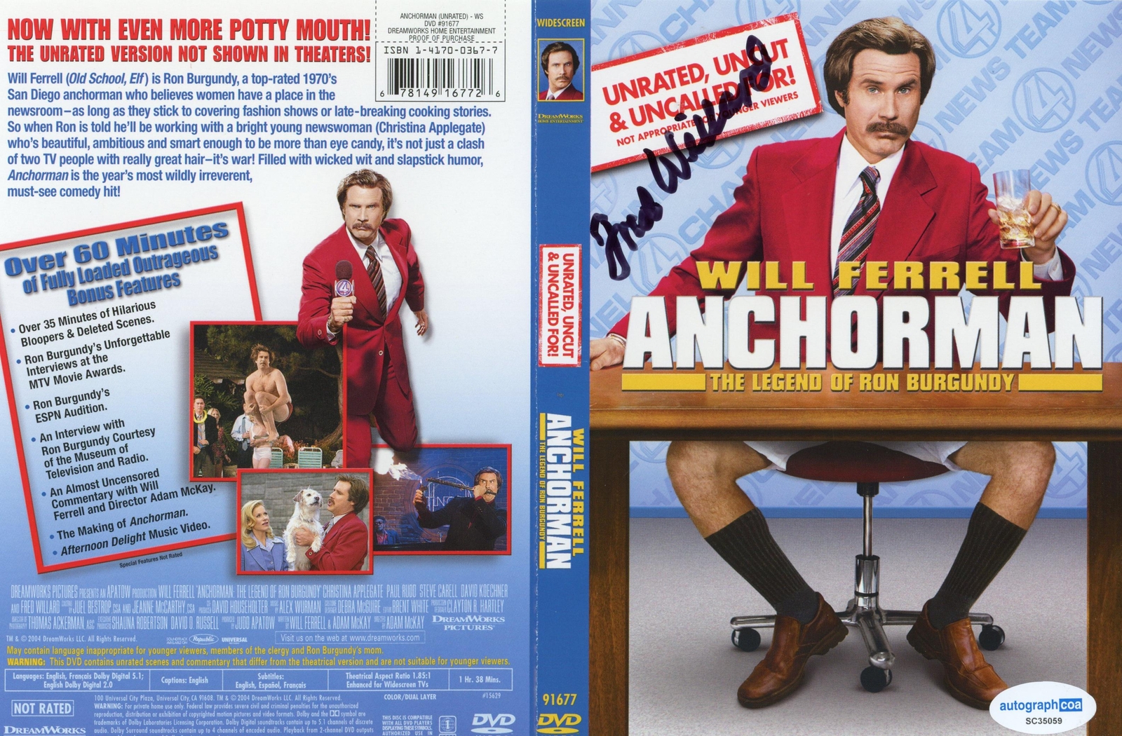 Fred Willard “Anchorman” AUTOGRAPH Signed Autographed ‘Ed Harken’ DVD Cover ACOA