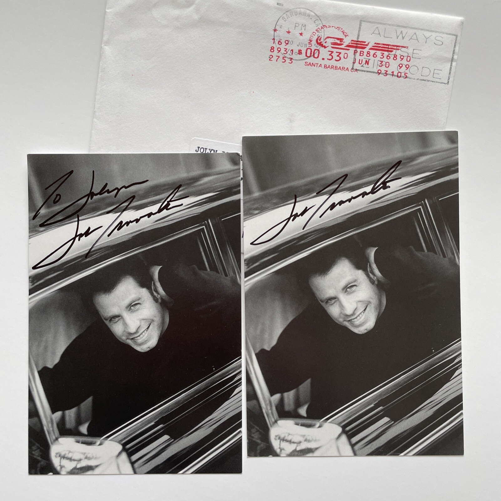 2 – JOHN TRAVOLTA Autograph Hand Signed 4×6″ photo Grease Carrie Urban Cowboy