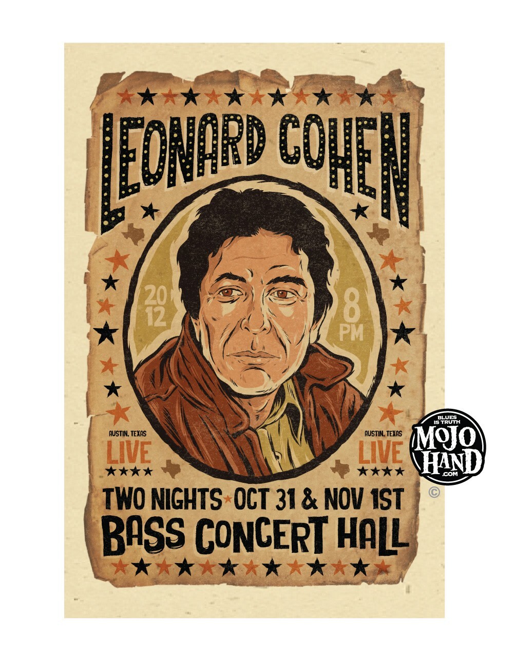 Leonard Cohen concert poster – 2012 – Texas