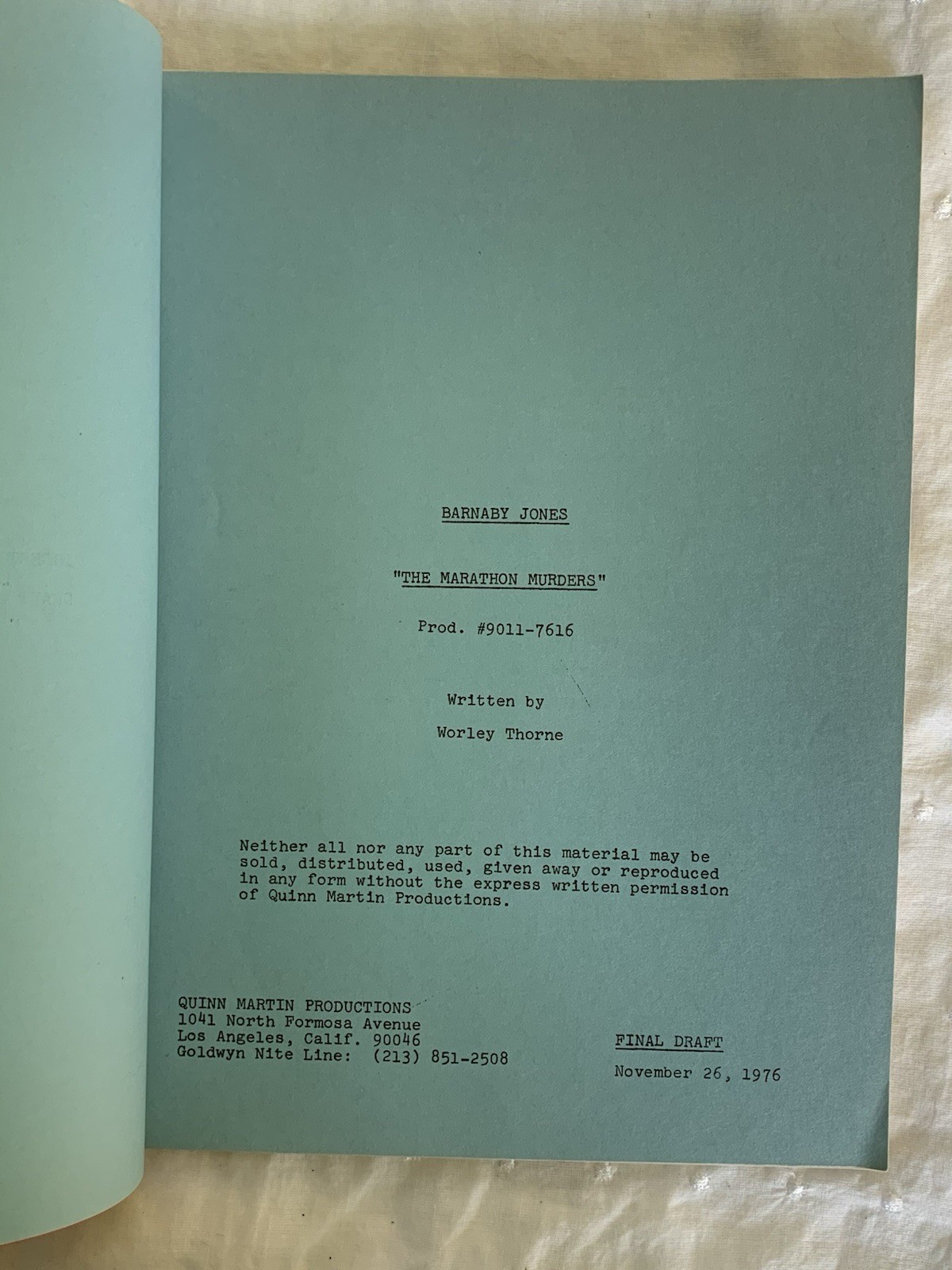 BARNABY JONES / Buddy Ebsen Signed THE MARATHON MURDERS /TV Script