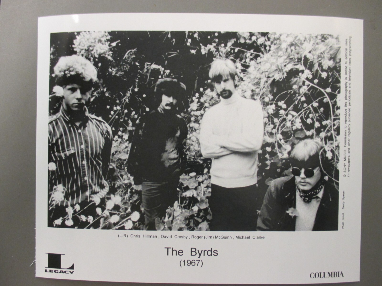 The Byrds promo photo 8 X 10 glossy black & white for Sony Legacy label !