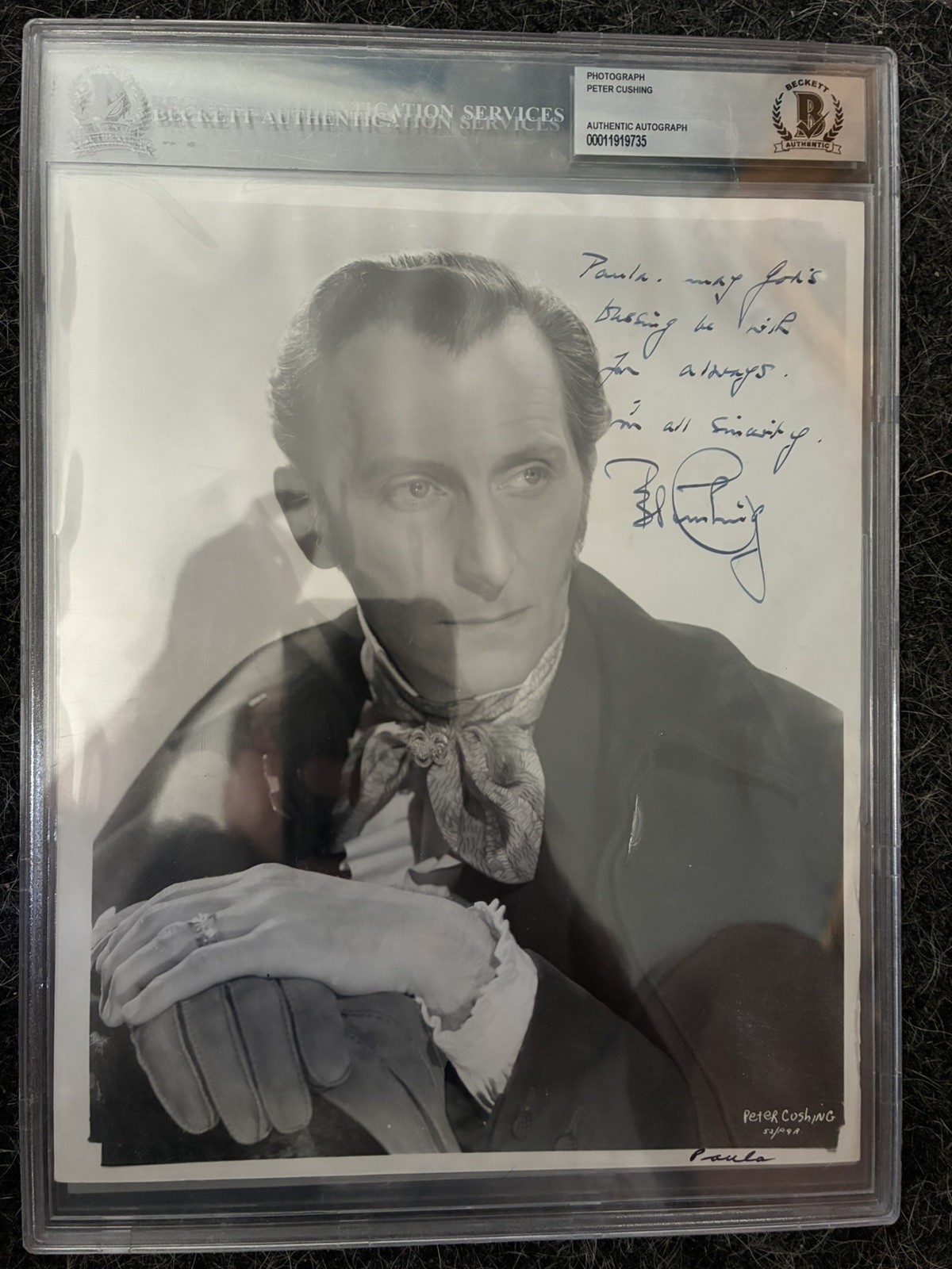Peter Cushing Signed 1968 the revenge Of Frankenstein 8×10 Photo Beckett slab
