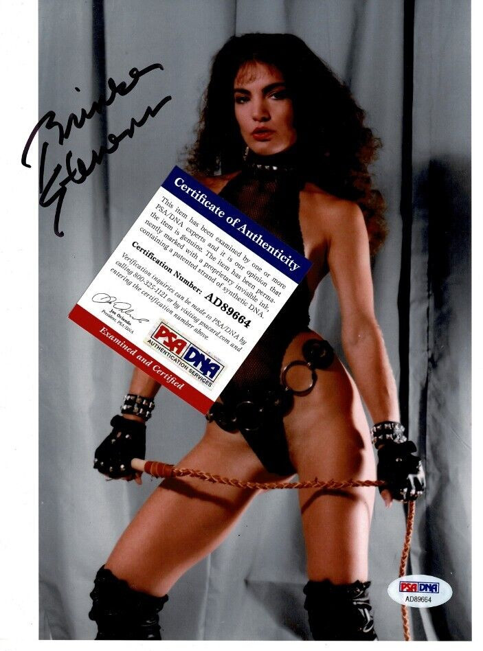 BRINKE STEVENS SIGNED 8X10 FISHNET TOP PHOTO “SLUMBER PARTY” PSA DNA COA