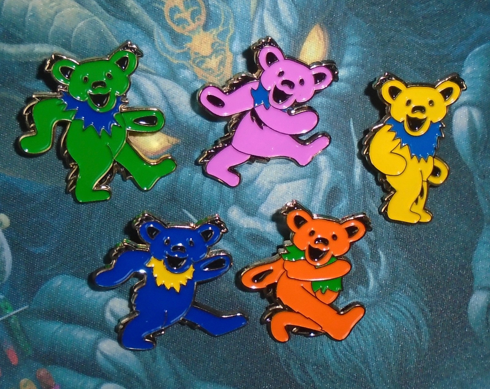 Grateful Dead Dancing Bear Enamel Pin Set of 5 – 1.5” Hat Lapel Pins