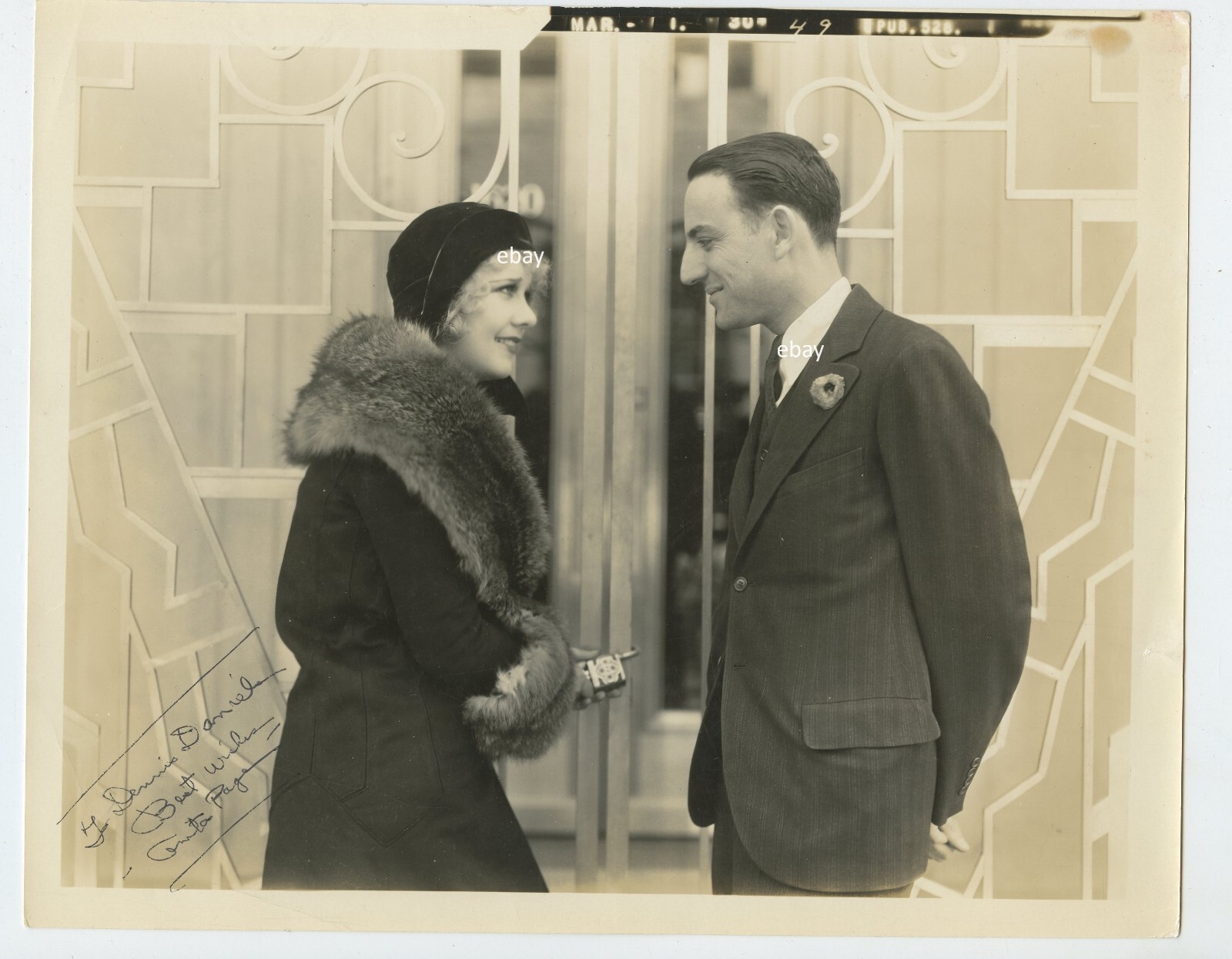 1930 Actress ANITA PAGE & J. J. Milstein. Art deco iron gate 8 X 10″ glossy