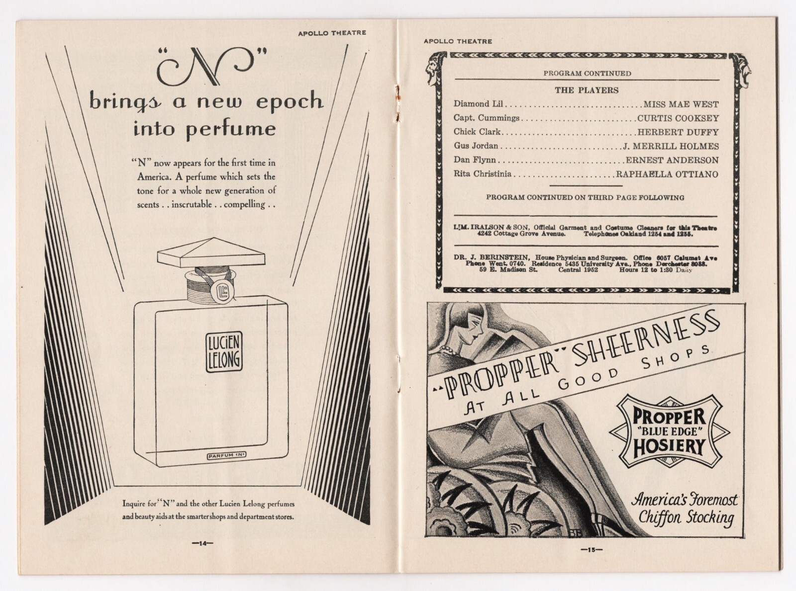 Mae West “DIAMOND LIL” Curtis Cooksey / Herbert Duffy 1929 Chicago Program