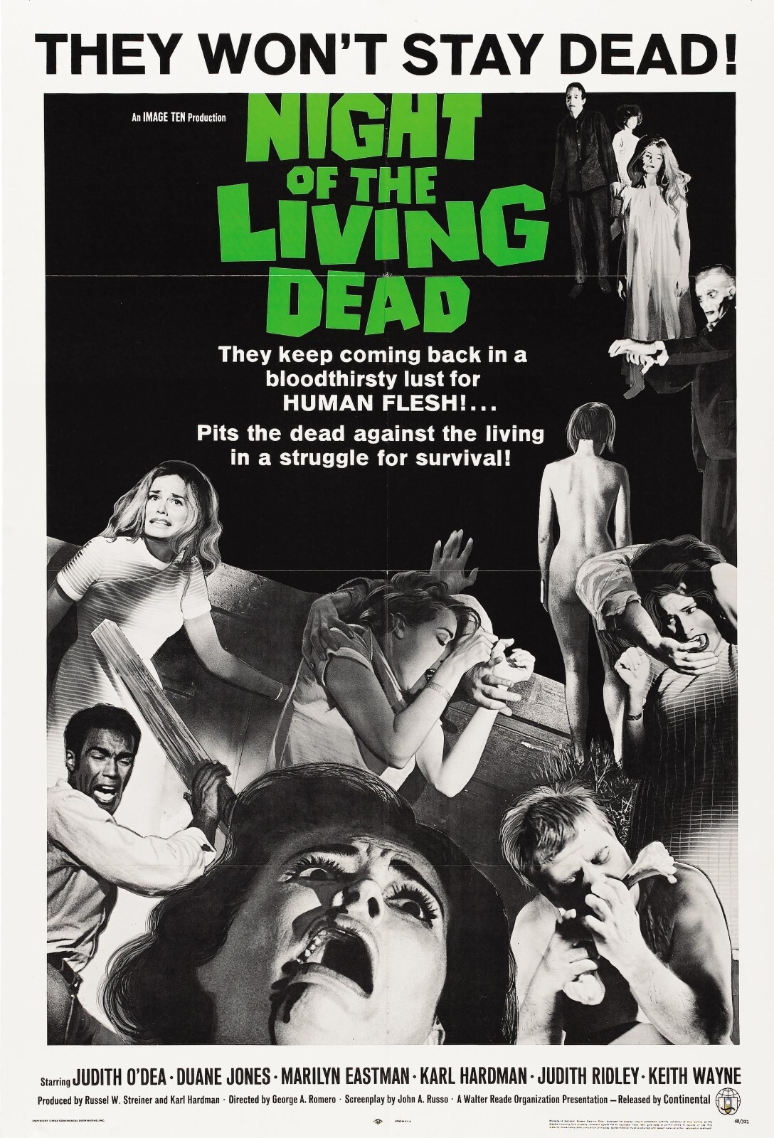 1968 Night Of The Living Dead Movie Poster 11X17 Ben Tom Judy Zombie ⚰🍿
