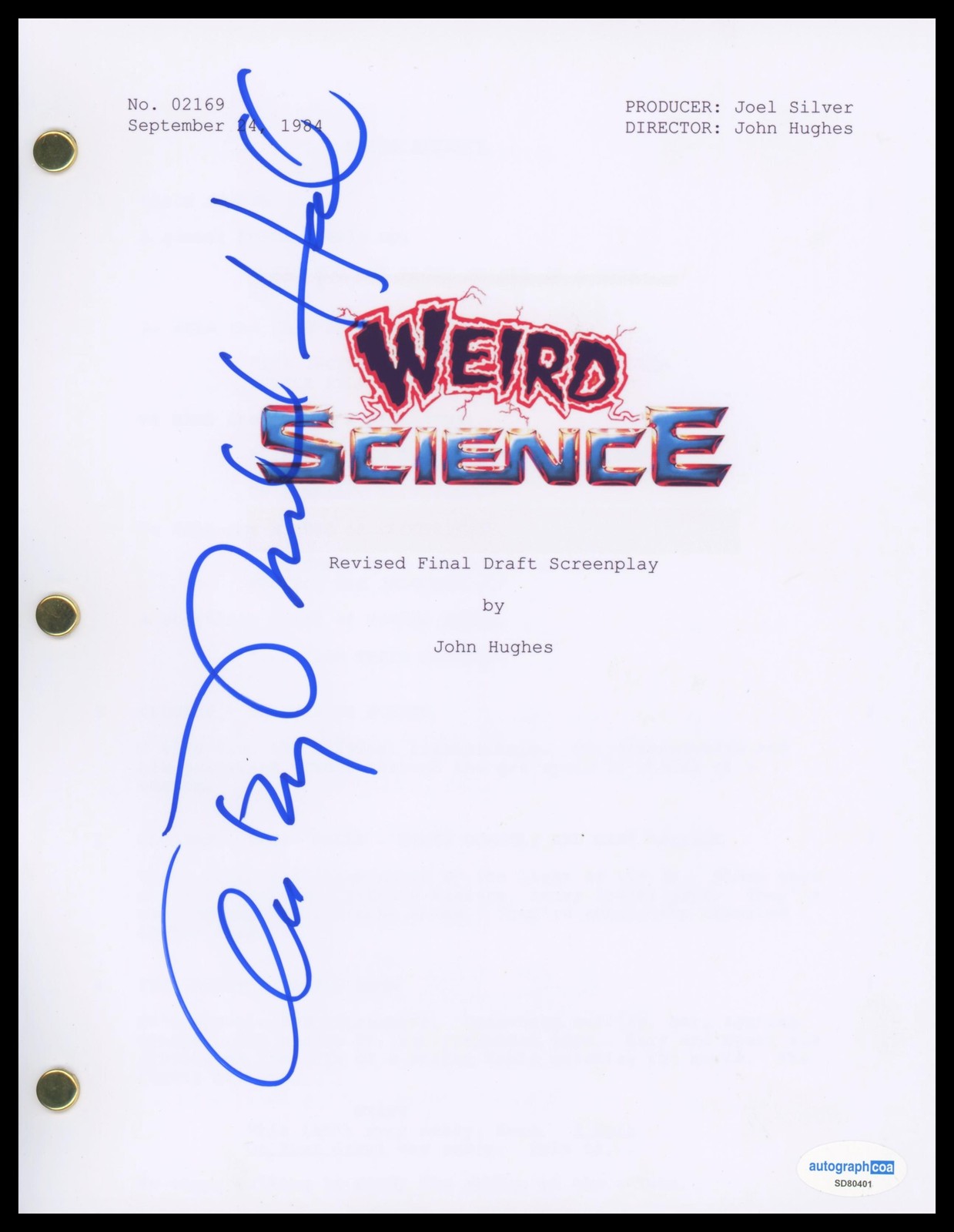 Anthony Michael Hall “Weird Science” AUTOGRAPH Signed Script Screenplay ACOA